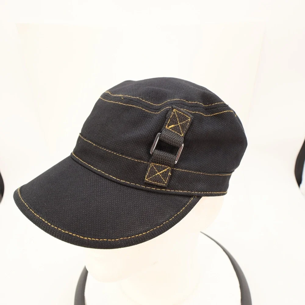 Harley Davidson Mens Black Canvas Military Cadet Hat Orange Contrast Stitching